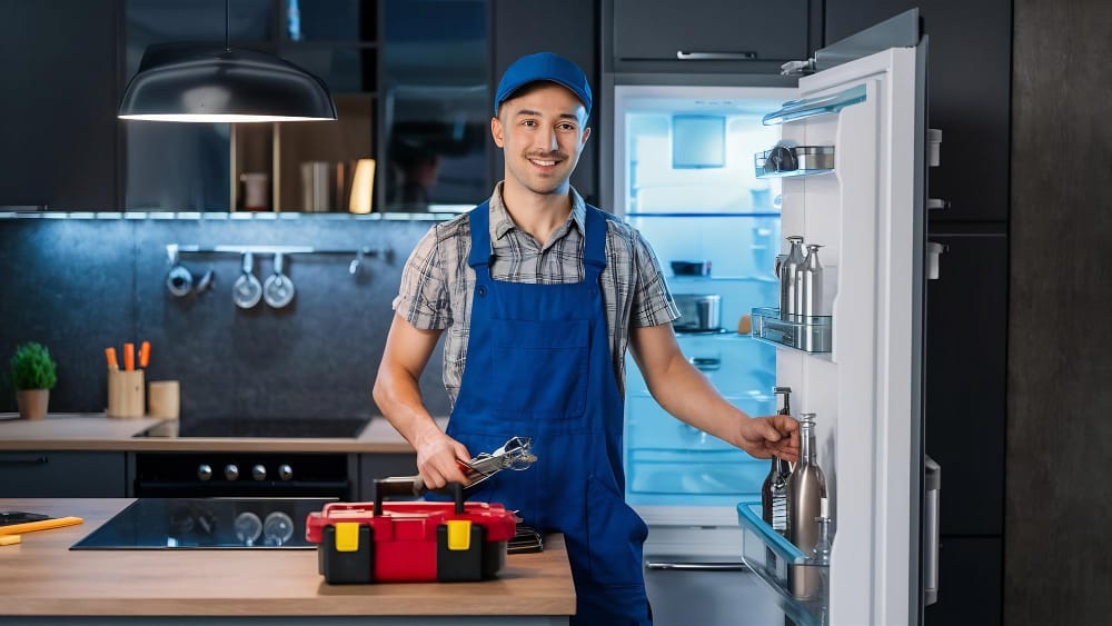 Técnico de Servitec Profesional reparando un electrodoméstico a domicilio en Lima